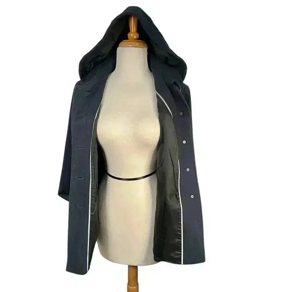 ANN TAYLOR Loft PeaCoat Size 10 Navy Blue Virgin Wool Blend Great Condition - Picture 10 of 16